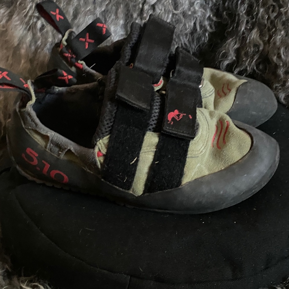 Women's Climbing Shoes - Black and Green and mammut harness.
